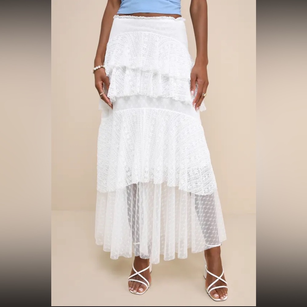Lulus boho white maxi skirt NWT
